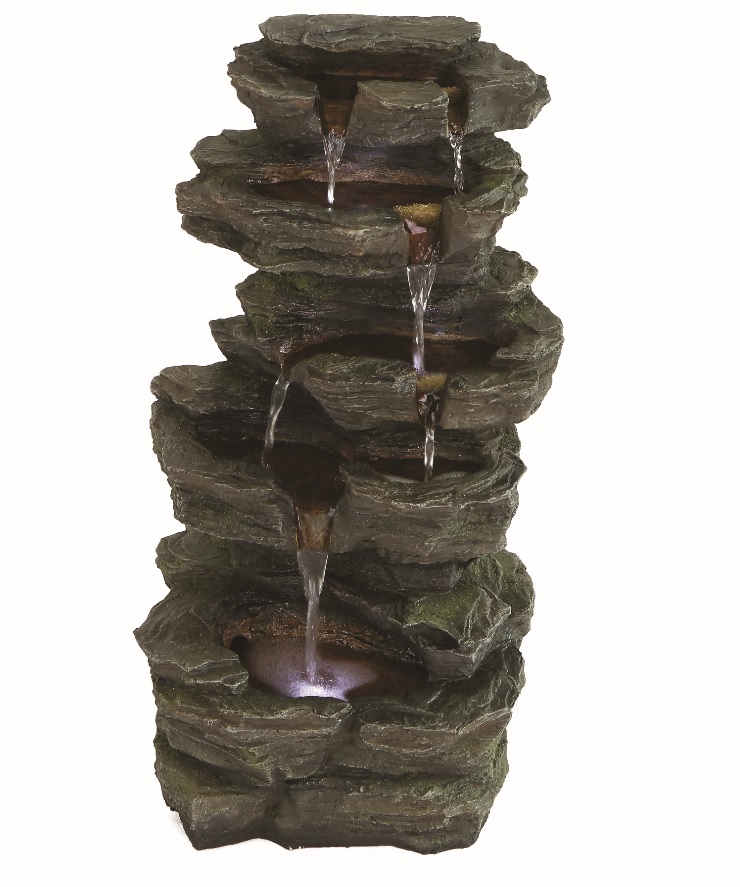 Solar Powered Slate Falls Garden & Patio Water Feature with LED Lights